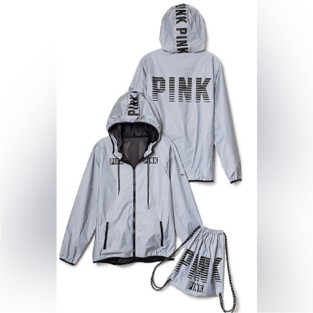 PINK Limited Edition Silver Reflective Anorak and Bag